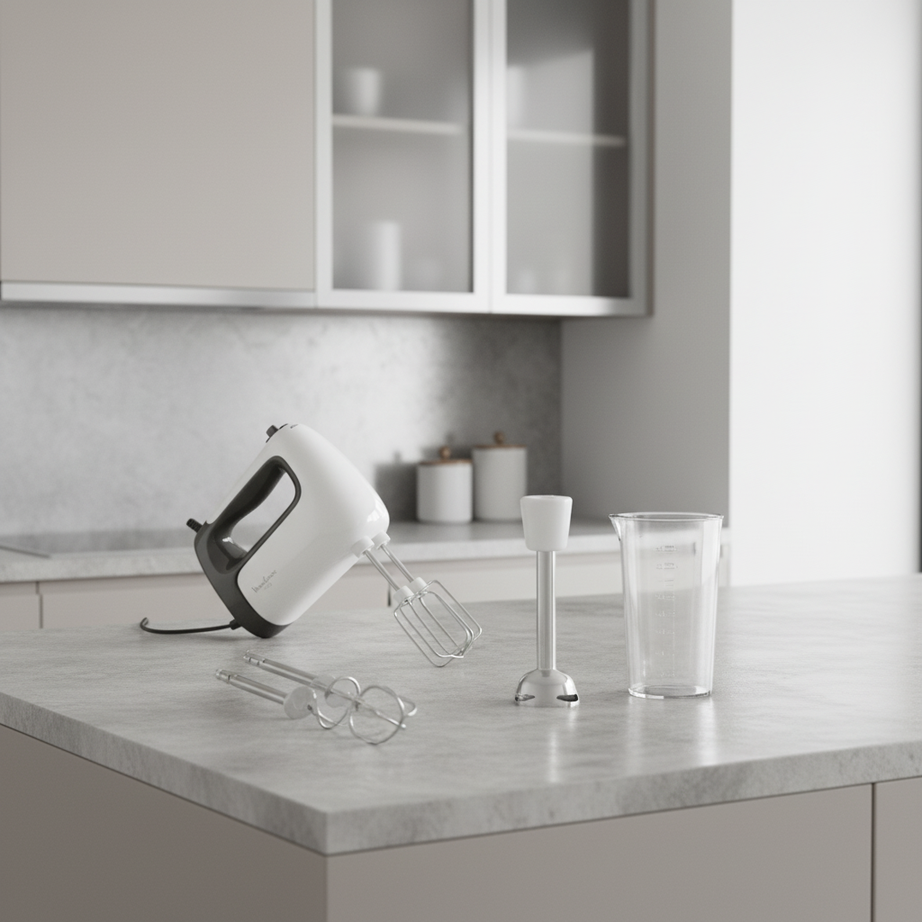 Batteur Moulinex Prep’mix+ 500 W-Blanc+ BAT + HB INOX + BEAKER