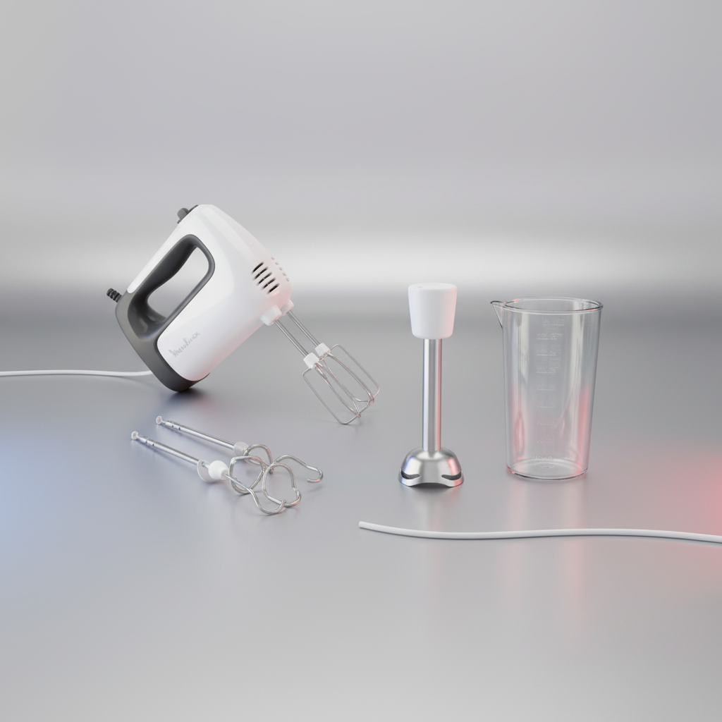 Batteur Moulinex Prep’mix+ 500 W-Blanc+ BAT + HB INOX + BEAKER