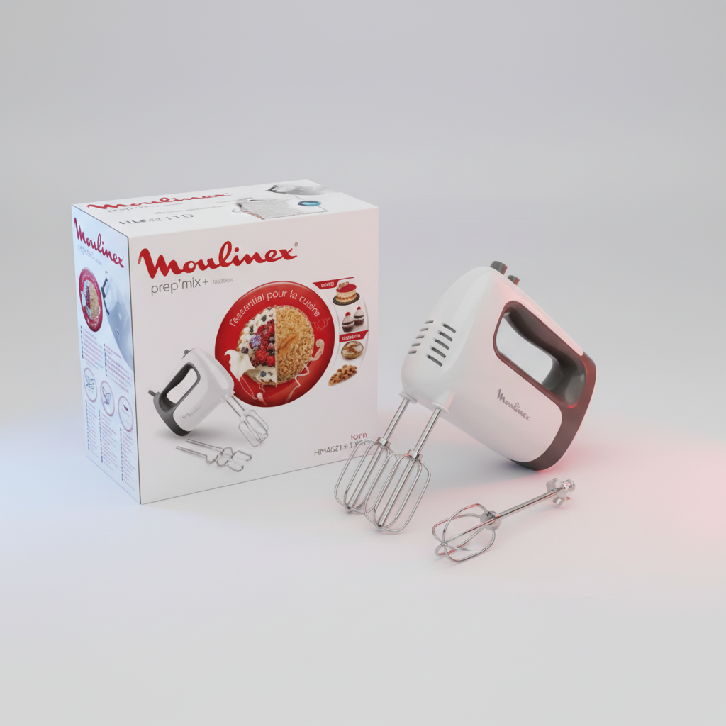 Batteur Moulinex Prep’mix+ 500 W-Blanc+ BAT + HB INOX + BEAKER